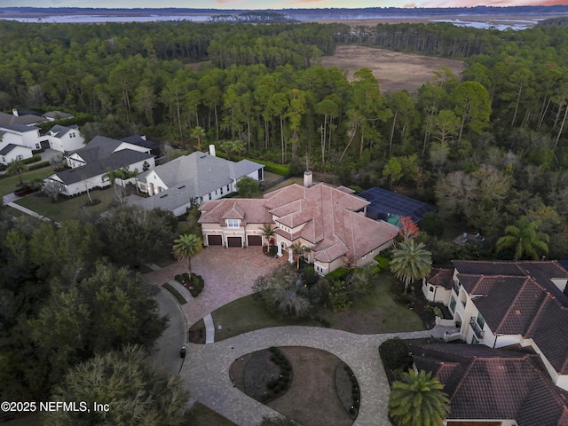 aerial view with a wooded view