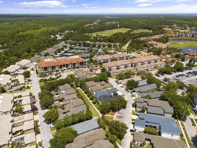 aerial view with a water view and a residential view