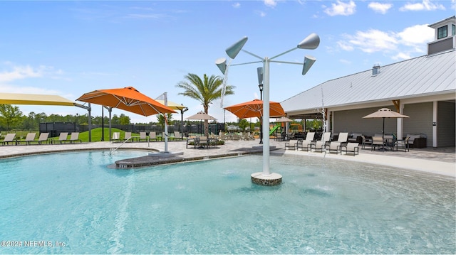 view of pool featuring a patio area and pool water feature