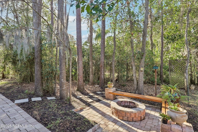 view of patio featuring a fire pit