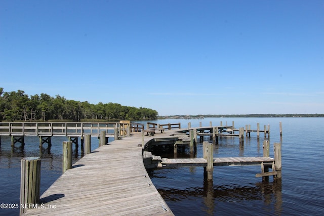 view of dock with a water view