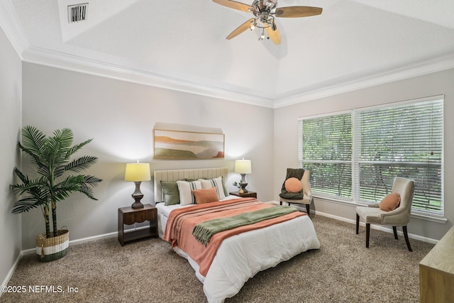 1494 Walnut Creek Dr, Fleming Island, FL 32003 - carpeted bedroom featuring ornamental molding and ceiling fan