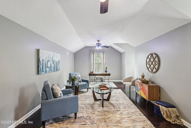 1494 Walnut Creek Dr, Fleming Island, FL 32003 - living area featuring ceiling fan, dark wood-style floors, a textured ceiling, and vaulted ceiling