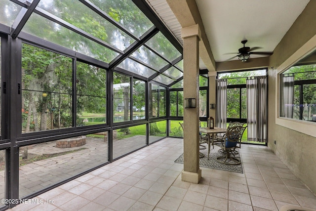 1494 Walnut Creek Dr, Fleming Island, FL 32003 - sunroom / solarium with a ceiling fan and an outdoor fire pit