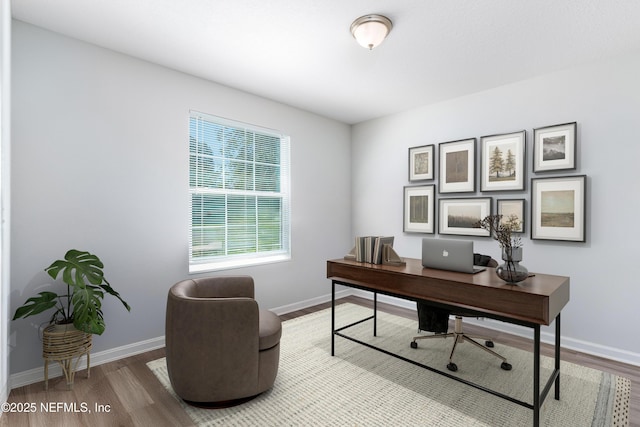 office featuring baseboards and wood finished floors