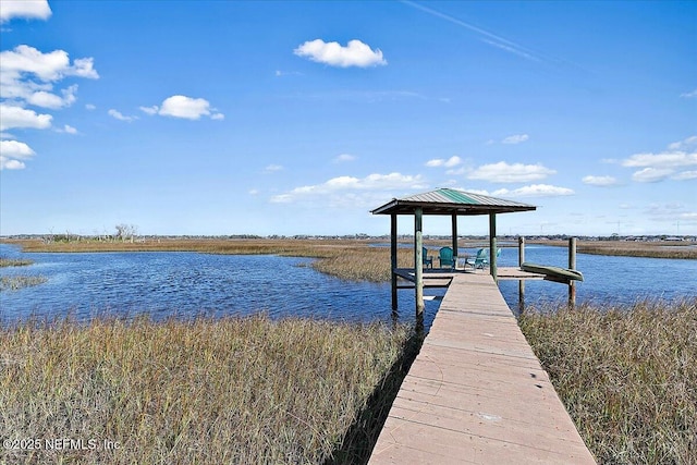 dock area with a water view