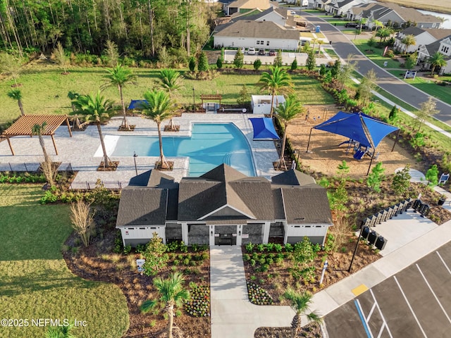 bird's eye view with a residential view