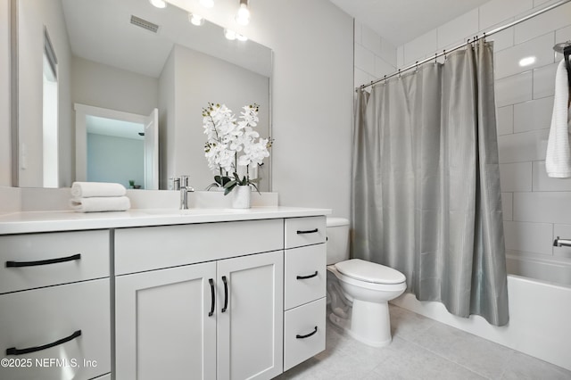 152 Navigators Rd, Saint Johns, FL 32259 - bathroom with vanity, shower / bath combination with curtain, toilet, tile patterned flooring, and visible vents