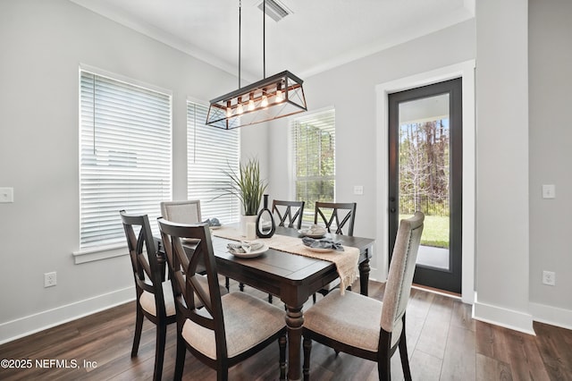 152 Navigators Rd, Saint Johns, FL 32259 - dining area featuring visible vents, a wealth of natural light, dark wood-style flooring, and an inviting chandelier