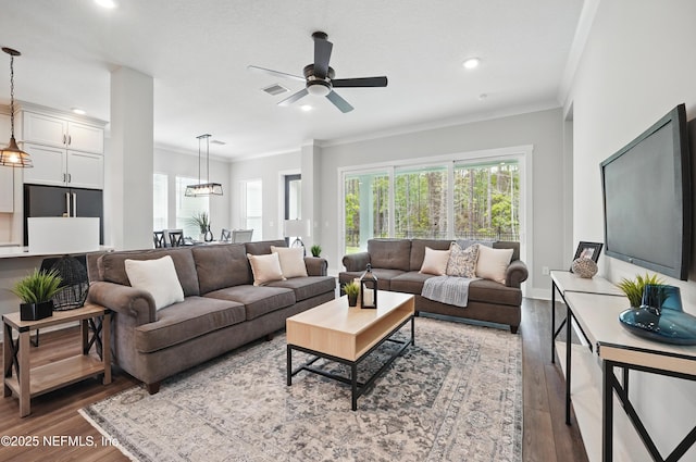 152 Navigators Rd, Saint Johns, FL 32259 - living area featuring a ceiling fan, crown molding, wood finished floors, and recessed lighting