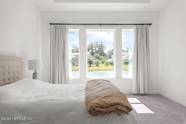 bedroom with multiple windows, carpet flooring, and baseboards