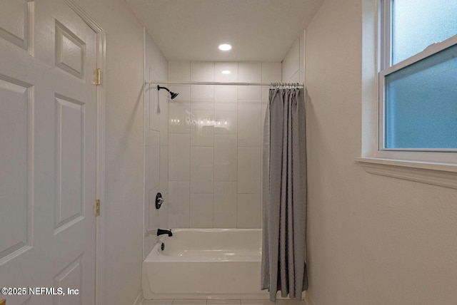 full bathroom with shower / bath combination with curtain