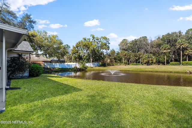 view of yard with a water view