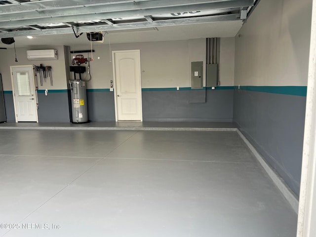 34072 Lavender Parke Dr, Fernandina Beach, FL 32034 - garage featuring a garage door opener, water heater, a wall mounted AC, electric panel, and baseboards