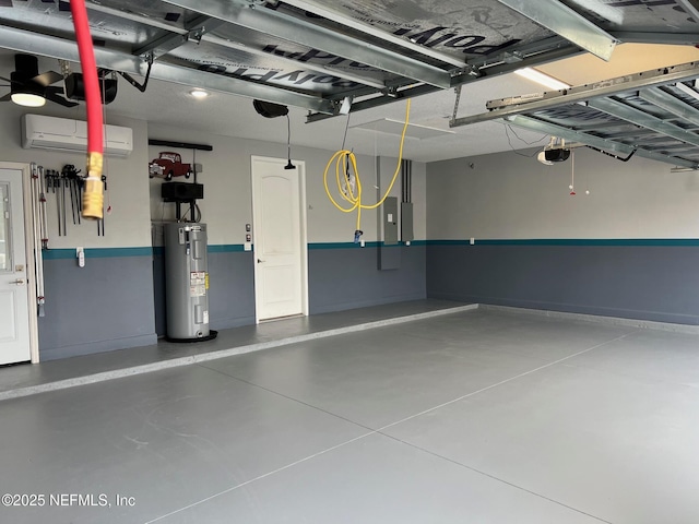 34072 Lavender Parke Dr, Fernandina Beach, FL 32034 - garage with a garage door opener, electric water heater, a wall unit AC, and baseboards