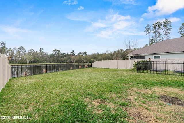 view of yard with a fenced backyard