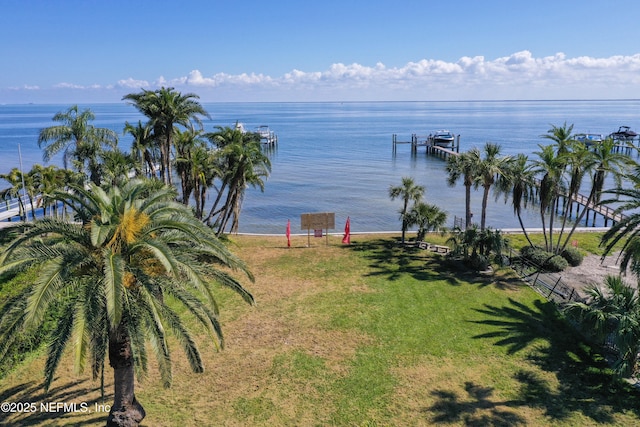 view of water feature with a boat dock