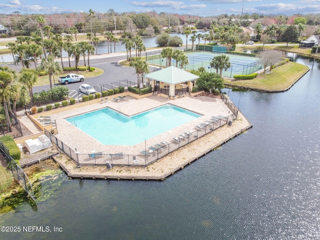 aerial view with a water view