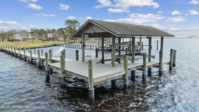 view of dock featuring a water view