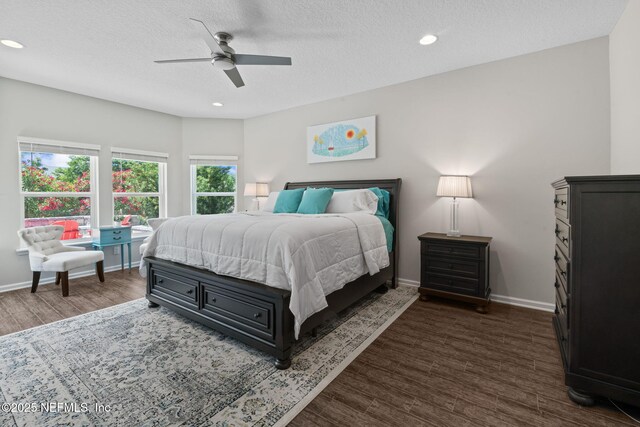 352 Bronson Pkwy, Saint Augustine, FL 32095 - bedroom featuring recessed lighting, dark wood-type flooring, a ceiling fan, and a textured ceiling