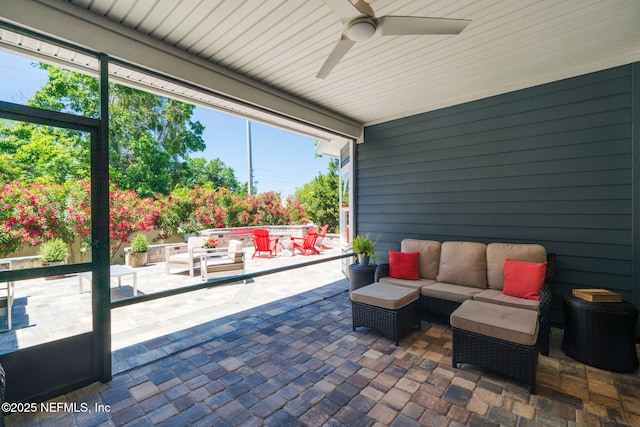 352 Bronson Pkwy, Saint Augustine, FL 32095 - view of patio / terrace with an outdoor hangout area and ceiling fan
