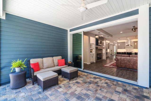 352 Bronson Pkwy, Saint Augustine, FL 32095 - view of patio / terrace featuring a ceiling fan and outdoor lounge area