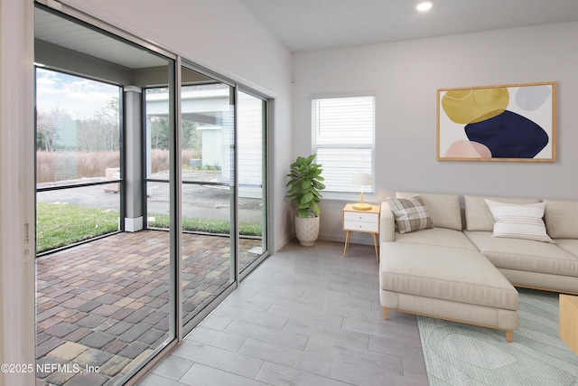 living room featuring recessed lighting