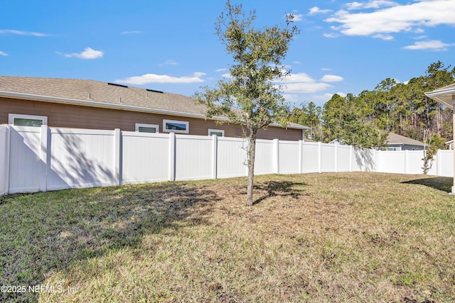 view of yard with a fenced backyard