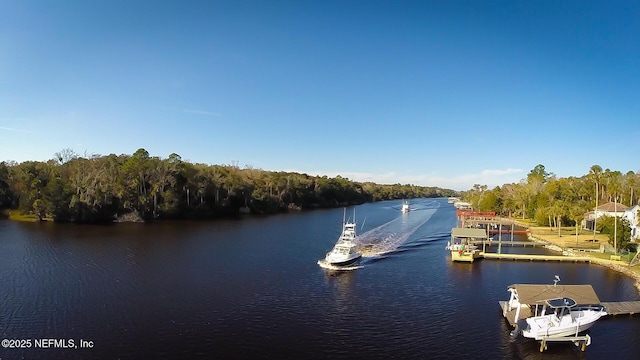 property view of water with a boat dock