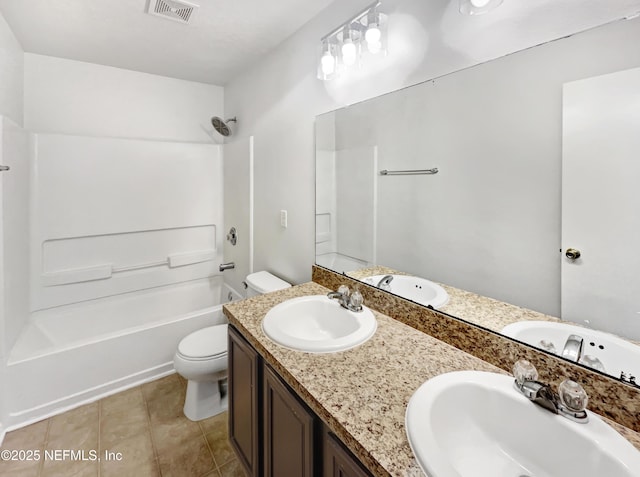 full bath featuring visible vents, a sink, toilet, and tile patterned floors