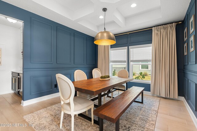 230 Marquesa Cir, Saint Johns, FL 32259 - dining room with recessed lighting, beamed ceiling, coffered ceiling, and a decorative wall