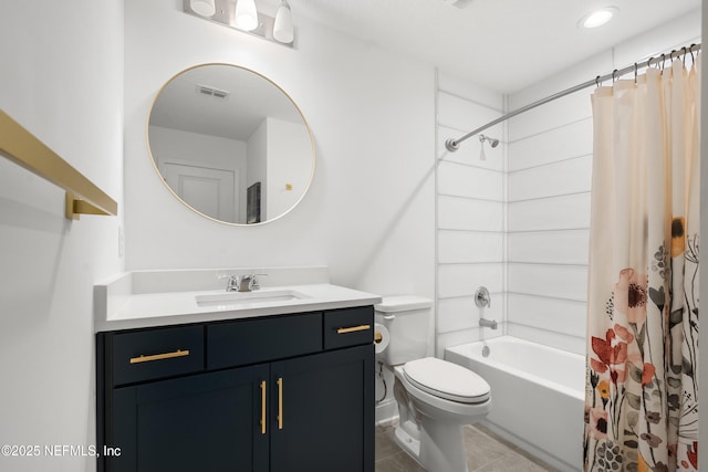 230 Marquesa Cir, Saint Johns, FL 32259 - bathroom with toilet, vanity, visible vents, and shower / tub combo with curtain