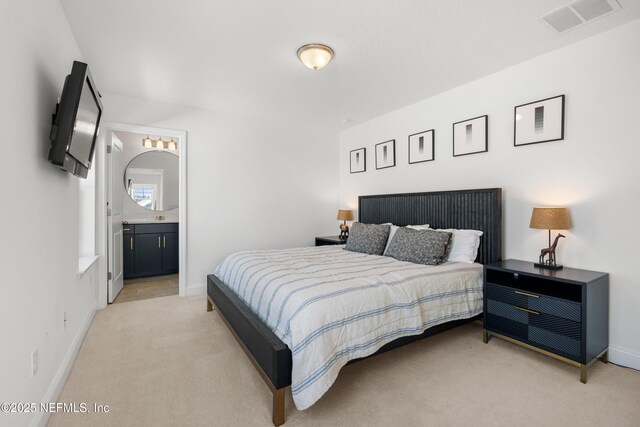 230 Marquesa Cir, Saint Johns, FL 32259 - bedroom featuring light colored carpet, visible vents, connected bathroom, and baseboards