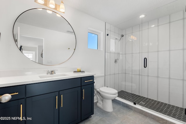 230 Marquesa Cir, Saint Johns, FL 32259 - bathroom featuring visible vents, toilet, a stall shower, vanity, and tile patterned flooring