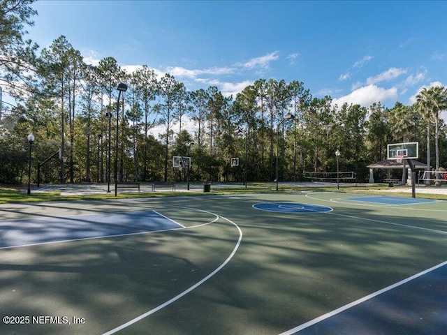 view of sport court featuring community basketball court, a gazebo, and volleyball court