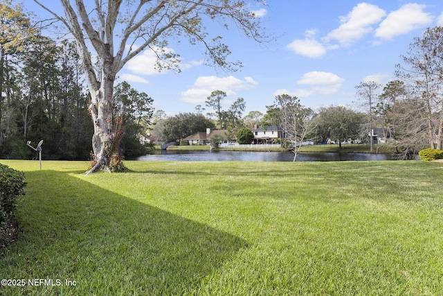 view of yard with a water view