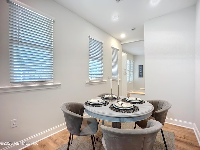 dining room with baseboards and wood finished floors