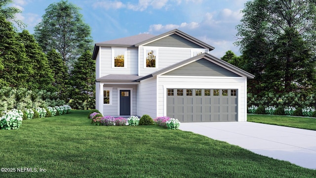 view of front of home with driveway and a front yard