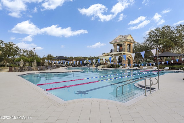 community pool with a patio