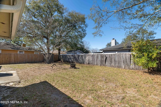 view of yard with a fenced backyard