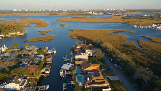 aerial view with a water view