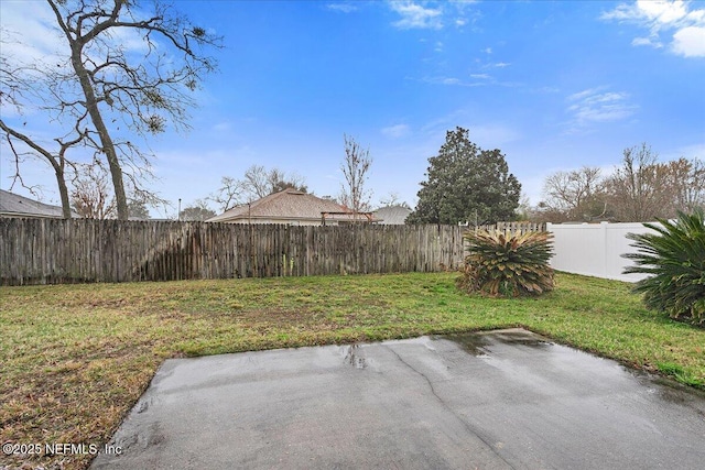 view of yard featuring a fenced backyard and a patio