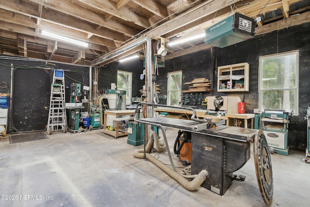 basement with a workshop area