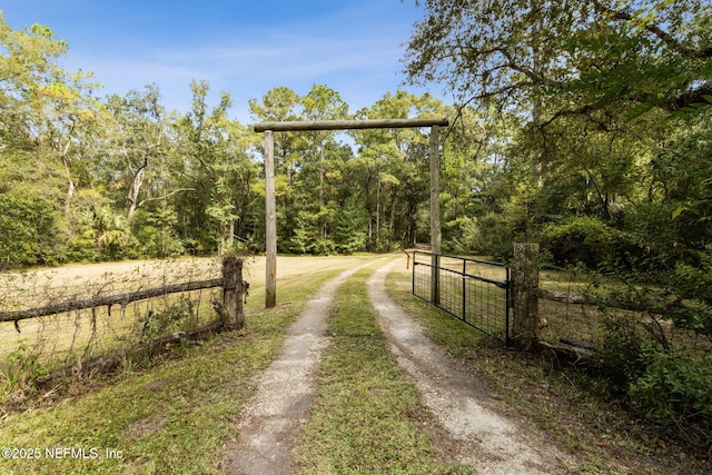 view of road with a gated entry and a gate