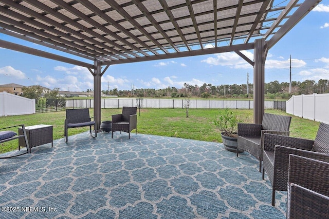 view of patio with a fenced backyard and a pergola