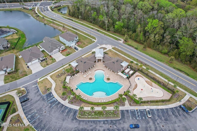 aerial view with a water view