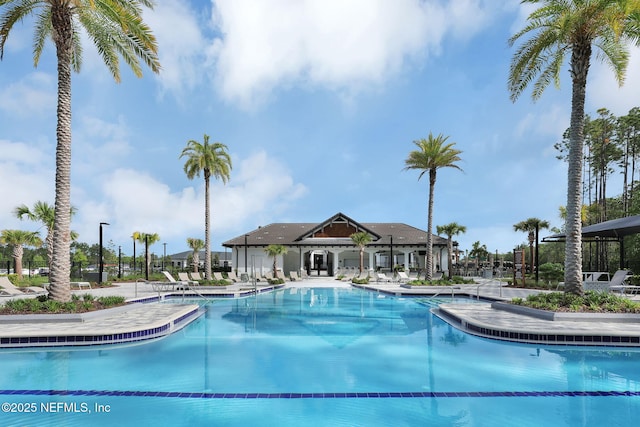 pool with a patio