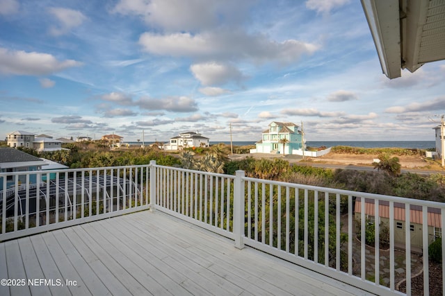 deck featuring a water view