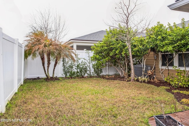 view of yard with a fenced backyard