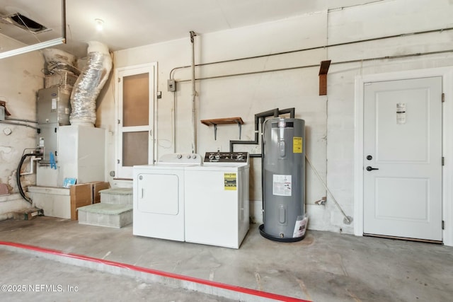 utilities featuring washer and dryer, electric water heater, and visible vents